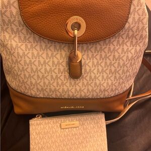 Michael Kors Brown and Cream Backpack with Monogram Print